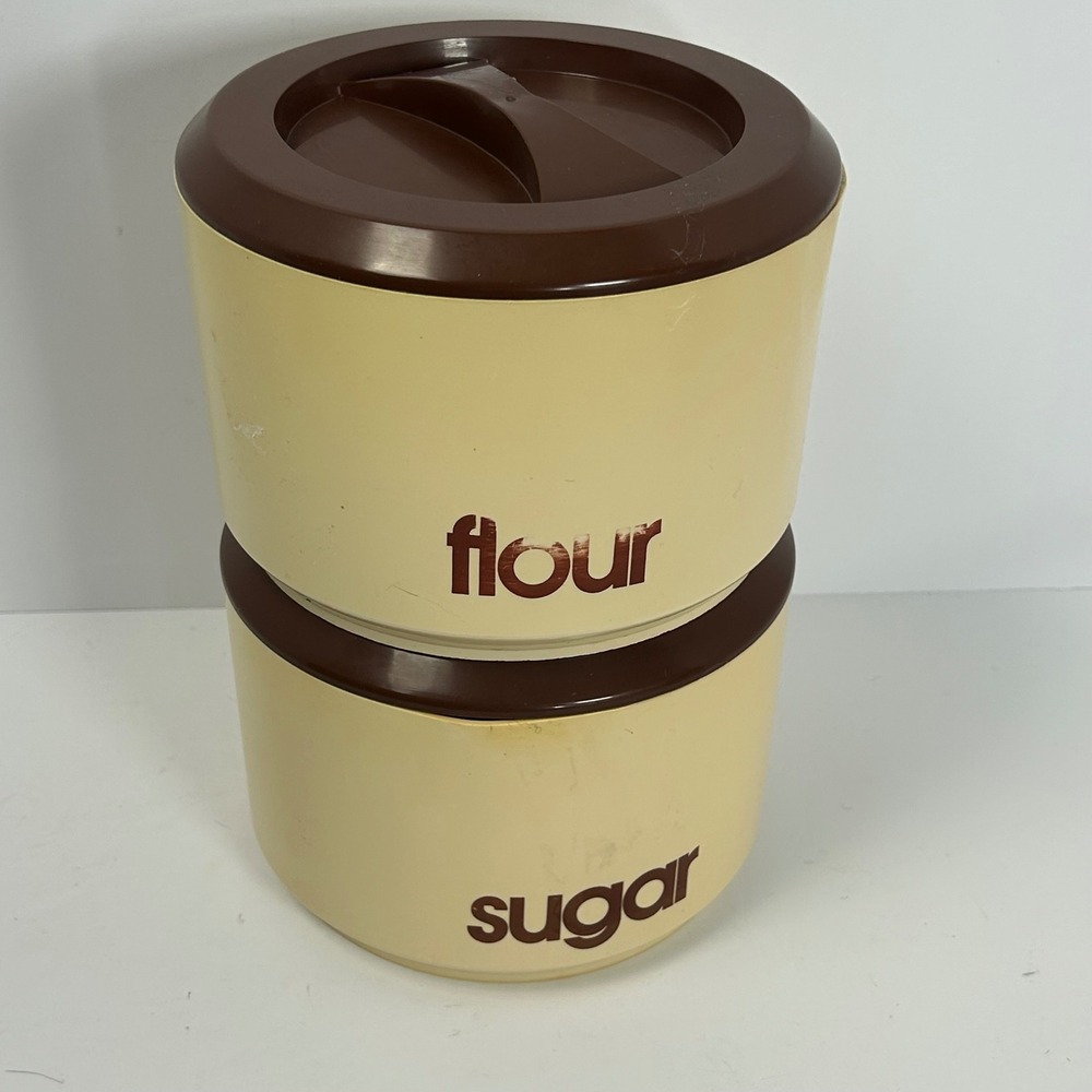 Vintage Sterilite Sugar and Flour Canisters Set Retro Kitchen Storage‎ Brown